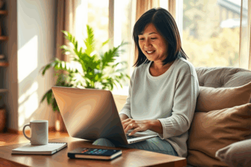 Eine Person arbeitet von zu Hause aus und verdient Geld online.